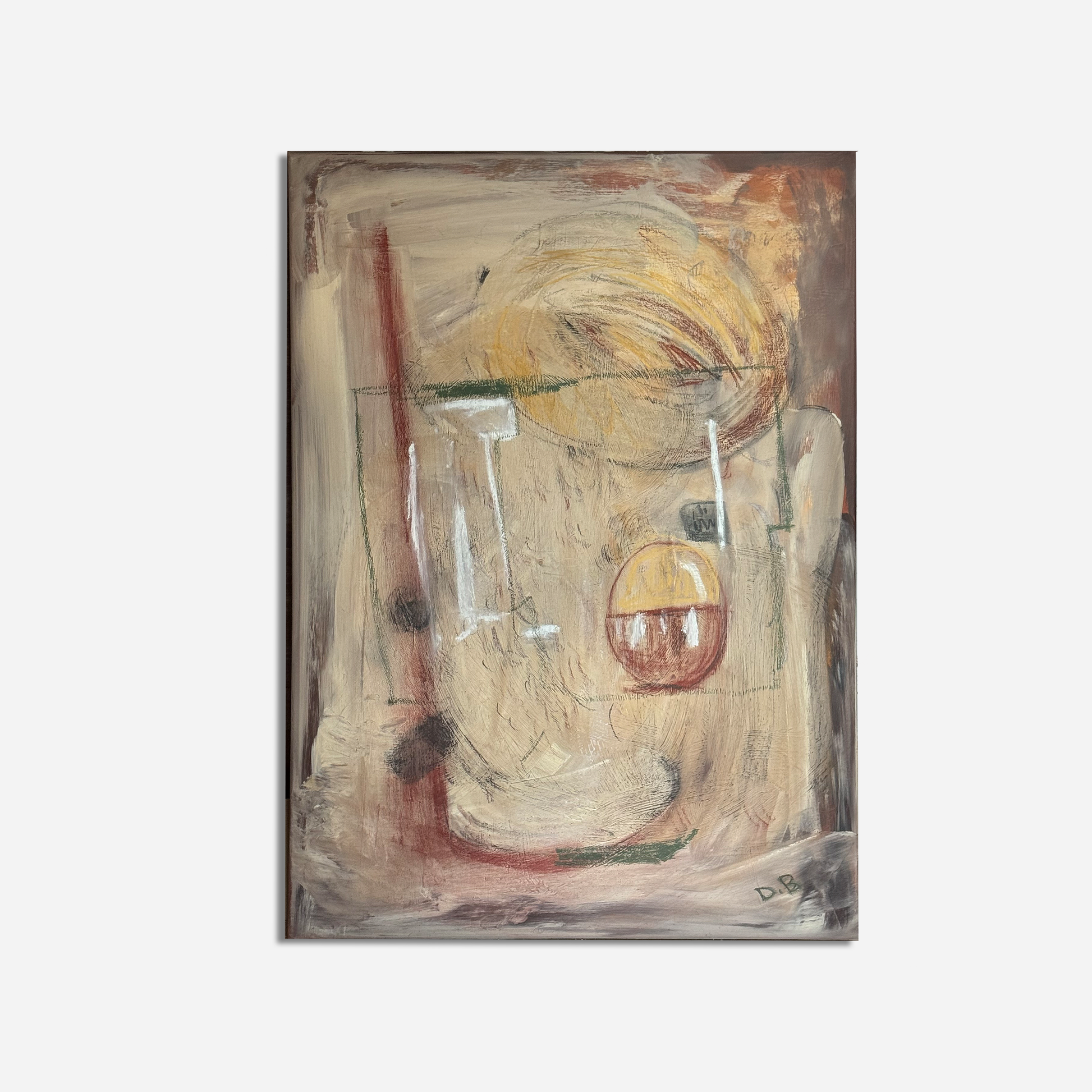 Abstract painting with swirling patterns on a white background