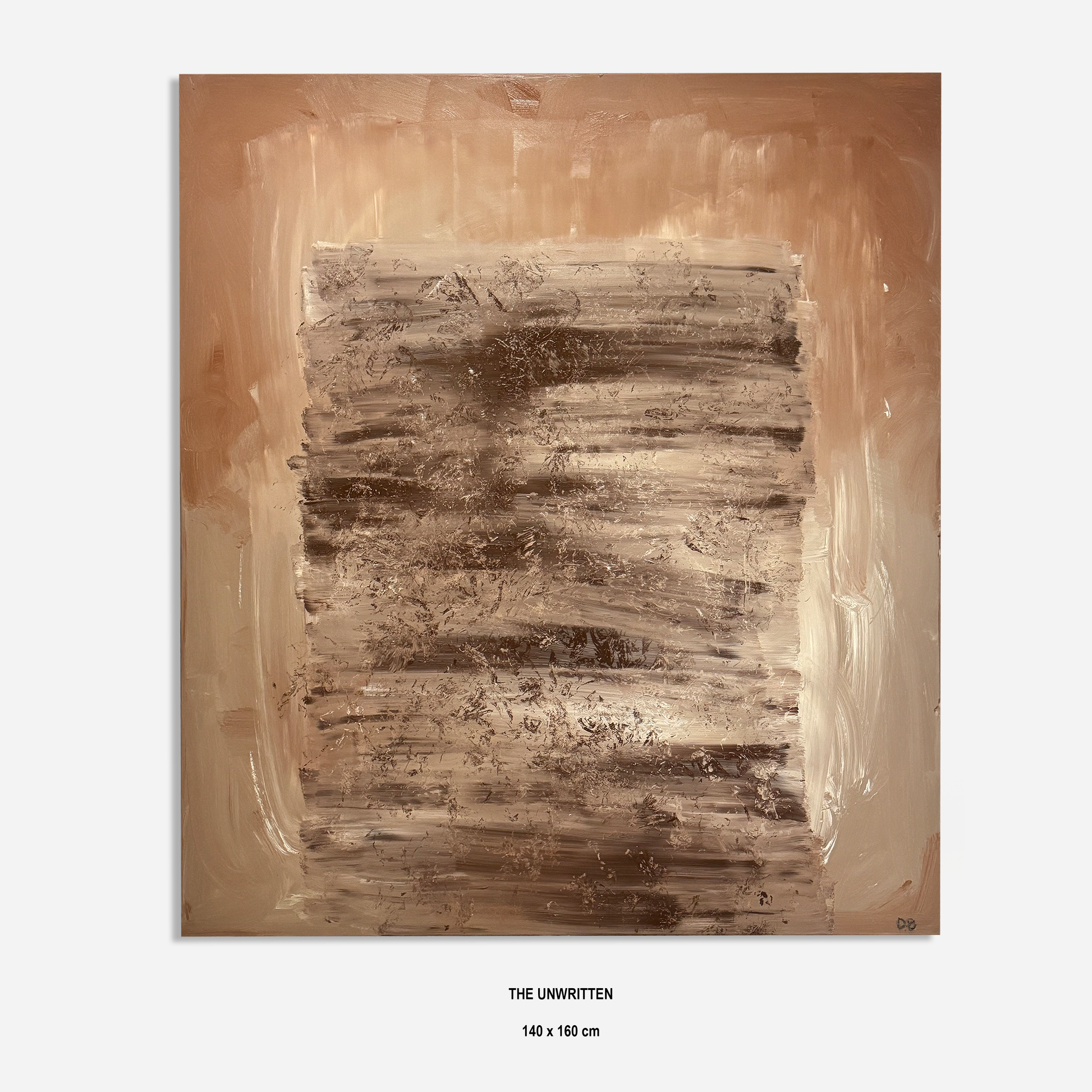Abstract art piece with brown and beige tones on a white background