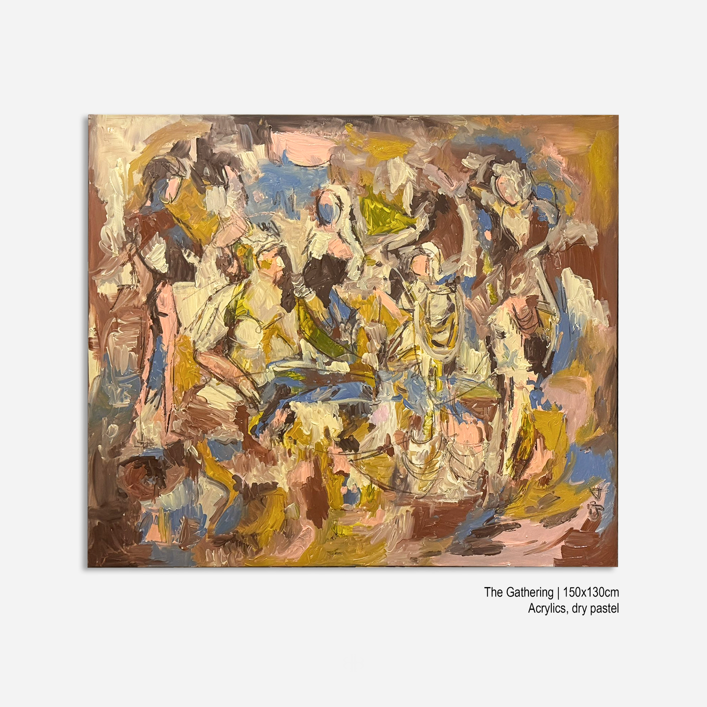 Abstract painting with various colors on a white background